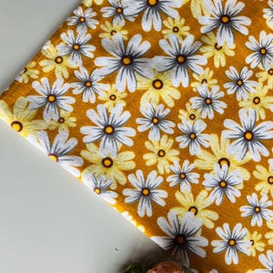 Flannel flowers fabric by yard, yellow flannel flowers yard, cotton fabric yard, chamomile fabric flannel yard