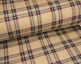 Beige chestnut plaid flannel fabric, chestnut flannel by yard, beige checkered flannel cotton per meter yard