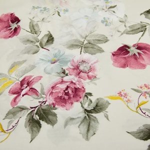 Cream satin flowers fabric by yard, satin pink flowers cotton fabric, pink satin flowers by half yard