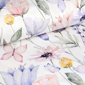 Satin flowers and butterflies fabric by yard, pink flowers satin cotton fabric, pink satin flowers by half yard meter, butterfly satin