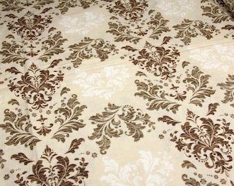 Beige Florence fabric flannel by yard, beige cotton flannel by yard, cotton flannel by yard, warm soft cotton flannel fabric beige monogram