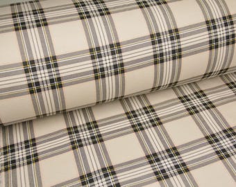 Light beige plaid flannel fabric, light beige flannel by yard, beige checkered flannel cotton per meter yard
