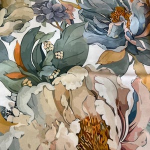 Satin Japanese peonies fabric by yard, big peonies flowers satin cotton fabric, pink satin flowers by half yard