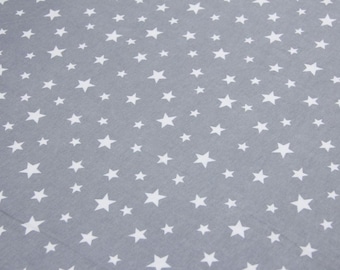 Small white grey stars flannel yard, white gray stars flannel yard, cute stars flannel yard, soft cotton flannel half yard, star fabric yard
