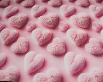 May include: A repeating pattern of pink, fluffy hearts on a pink background. The hearts vary in size and are arranged in a grid-like fashion, creating a soft, romantic texture. The image evokes feelings of love and tenderness.