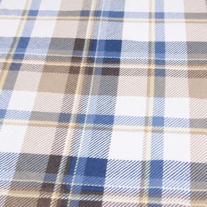 Blue brown plaid flannel fabric, blue brown flannel by yard, blue brown checkered flannel cotton per yard