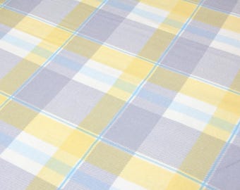 Blue gray plaid flannel fabric, blue grey flannel by yard, blue gray checkered flannel cotton per yard