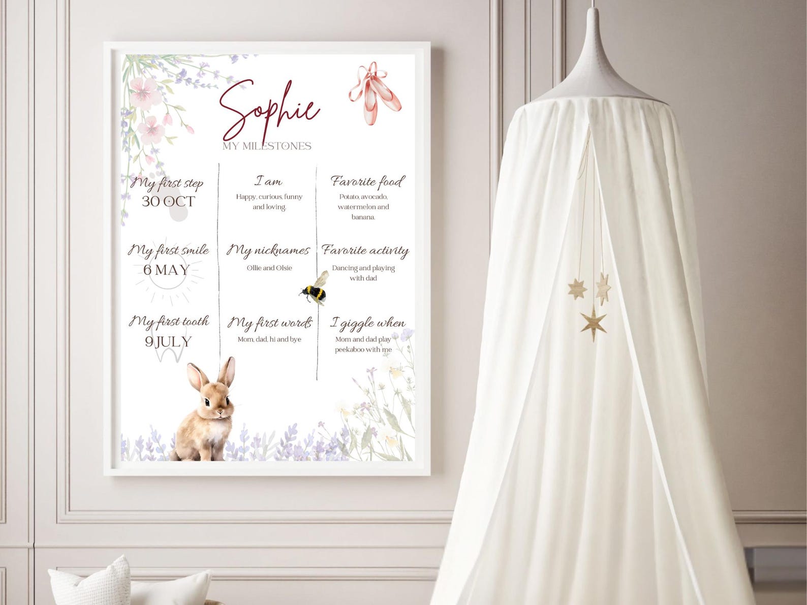 Floral Baby Milestone Poster – Printable Memory for Girls – Watercolour ...