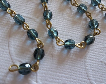 4mm Opaque Ivory Bead Chain Qty 18/" Glass Beads on Jet Black Rosary Chain