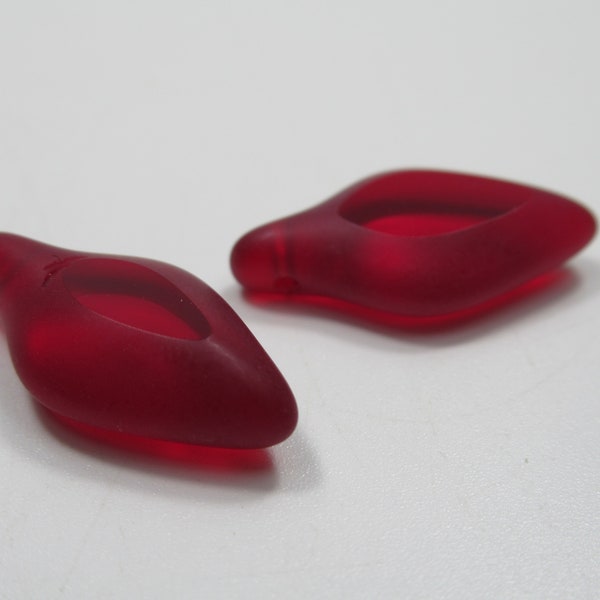 Glass Petal Leaf Beads - Dark Garnet Red - Spike Spear Charms - 20X11mm - Czech Glass 1/2 Frosted Window Cut Center - Qty 2