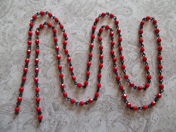 Bead Chain Opaque Red 4mm Fire Polished Glass Beads on Jet - Etsy