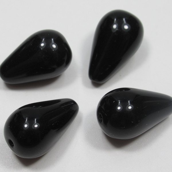 Perles de larmes en verre - Perles de poire noire - Perles noires de jais - 18X11mm - Verre tchèque - Trouvailles de boucles d’oreilles - Perles de boucles d’oreilles - Qty 4