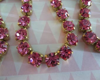 6mm Pink Rhinestone Cup Chain - Brass Setting - Rose Pink Preciosa Czech Crystals- Large Crystal Size 29SS  - Choose Your Length