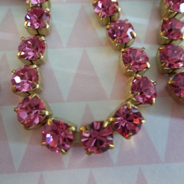 6mm Pink Rhinestone Cup Chain - Brass Setting - Rose Pink Preciosa Czech Crystals- Large Crystal Size 29SS  - Choose Your Length