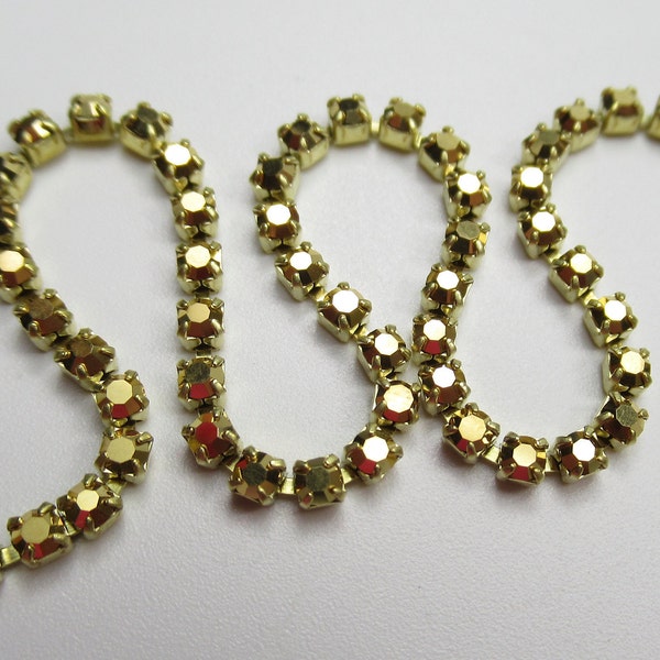 2mm Gold Rhinestone Cup Chain - Brass Setting - Gold Crystal Aurum Preciosa Maxima Crystals - Choose Your Length