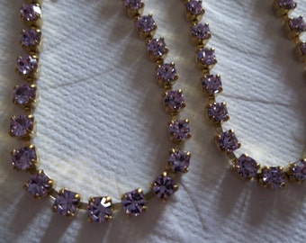 3mm Pale Violet Rhinestone Cup Chain - Brass Setting - Purple Preciosa Czech Crystals - Choose Your Length