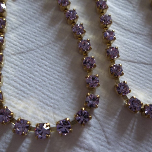 3mm Pale Violet Rhinestone Cup Chain - Brass Setting - Purple Preciosa Czech Crystals - Choose Your Length