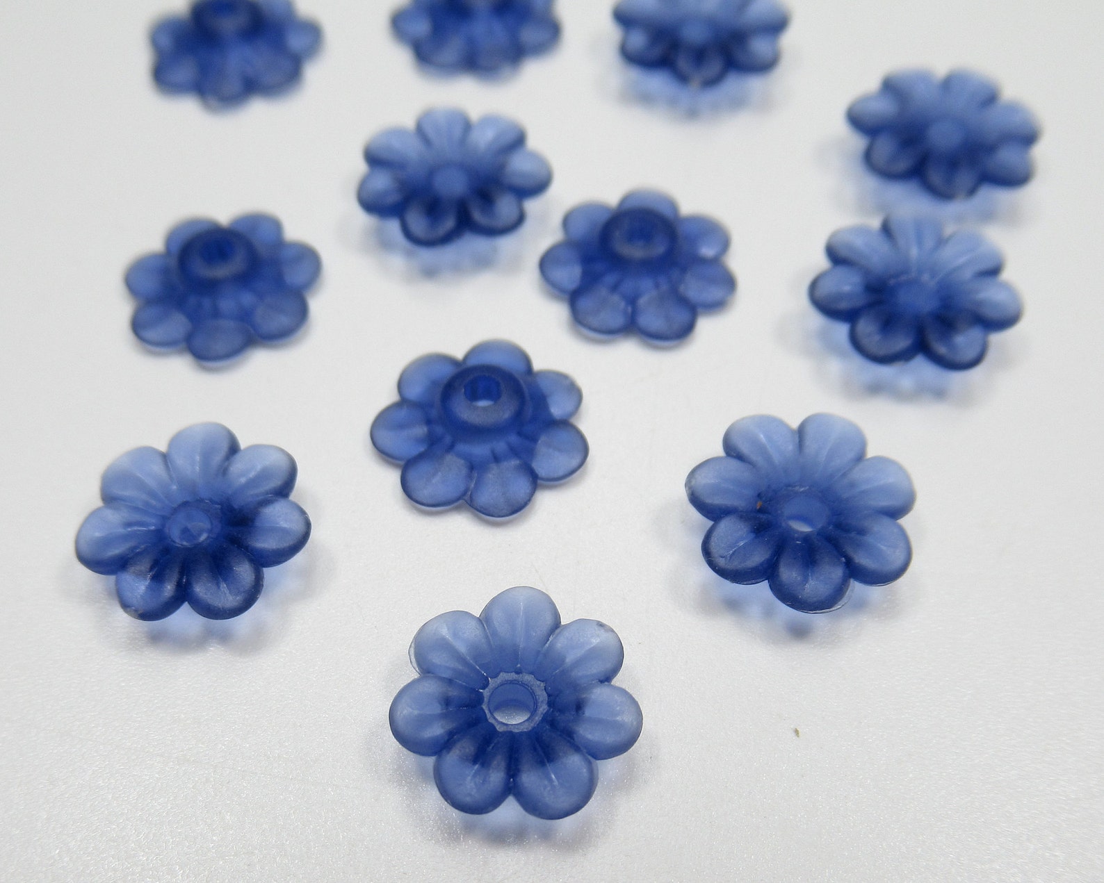 Blue Flower Beads 10mm Flower Pendants 7 Petal Acrylic Etsy