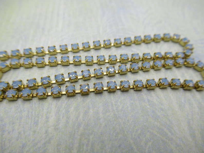 2mm Blue Opal Rhinestone Cup Chain Brass Setting Light Sapphire Blue Opal Preciosa Maxima Czech Crystals Choose Your Length image 5