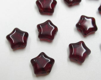 Glass Star Beads - Garnet Red Stars - 8mm - Czech Glass - Jewelry Findings Necklace Bracelet Earring Beads - Qty 12 *NEW*