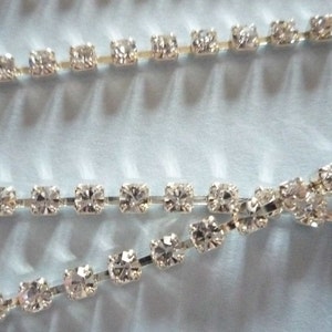 3mm Clear Rhinestone Cup Chain - Silver Plated Brass Setting -  Crystal Clear Preciosa Czech Crystals - Choose Your Length