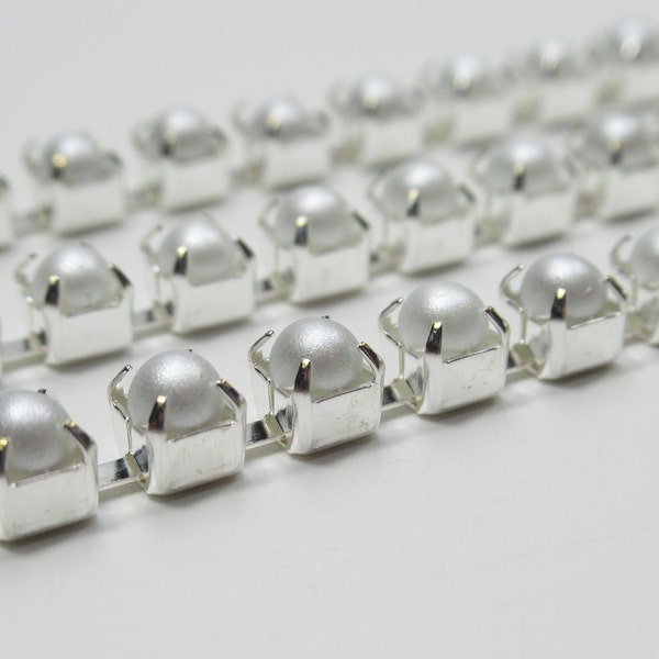 4mm White Glass Pearl Cup Chain -  Silver Plated Brass Setting - White Czech Glass Pearls - Choose Your Length