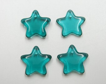 Glass Star Beads - Emerald Green Stars - 11mm Flat - Celestial Charms Earring Findings Pendants - German Glass - Qty 4