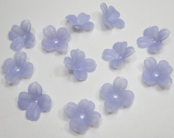 Purple Flower Beads - 12mm Flower Pendants - 4 Petal Acrylic Flower Drops Center Hole - Matte Purple - Bead Caps - Qty 12