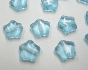 Glass Star Beads - Aqua Blue Stars - 8mm - Czech Glass - Jewelry Findings Necklace Bracelet Earring Beads - Qty 12