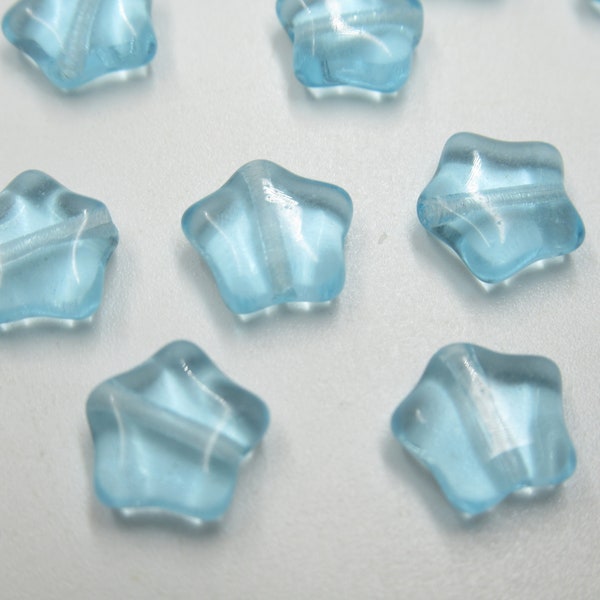 Glass Star Beads - Aqua Blue Stars - 8mm - Czech Glass - Jewelry Findings Necklace Bracelet Earring Beads - Qty 12