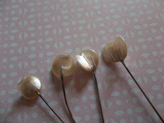 Made in Japan 6 pcs Vintage Glass Blue /& White Flower HeadPins 24 gauge 3 inch