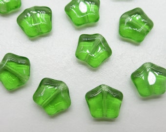Glass Star Beads - Olivine Green Stars - 8mm - Czech Glass - Jewelry Findings Necklace Bracelet Earring Beads - Qty 12 *NEW*