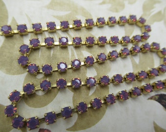 3mm Purple Opal Rhinestone Cup Chain - Brass Setting - Amethyst Purple Opal Preciosa Maxima Czech Crystals - Choose Your Length