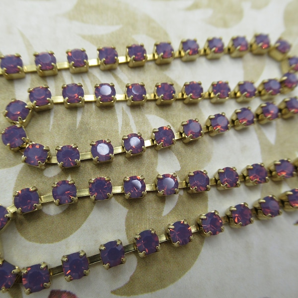 3mm Purple Opal Rhinestone Cup Chain - Brass Setting - Amethyst Purple Opal Preciosa Maxima Czech Crystals - Choose Your Length