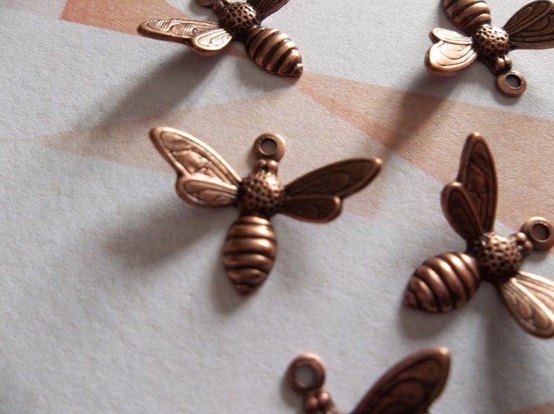 Antiqued Copper Bee Charms or Pendants With Wings Bent in Etsy