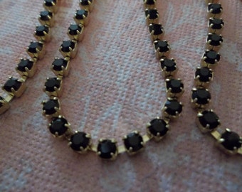 3mm Jet Black Rhinestone Cup Chain - Brass Setting - Jet Black Preciosa Czech Crystals - Choose Your Length