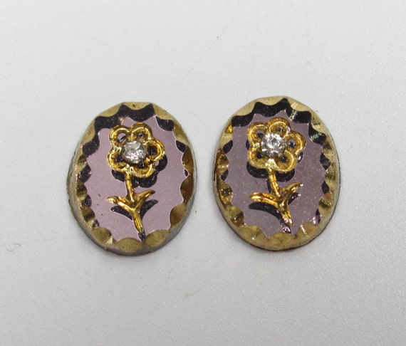 Vintage Cameos Amethyst Purple Two Rose Glass Cabochons 18X13mm Carved Intaglio Vintage Cameos Amethyst Purple Two Rose Glass Cabochons 18X13mm Carved Intaglio