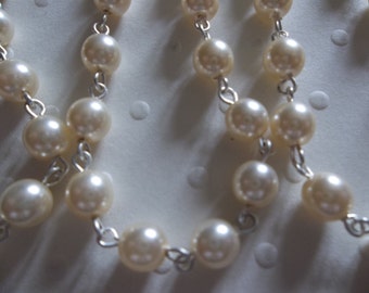 Beaded Chain - Pearl Bead Chain - Rosary Chain - 6mm Ivory Cream Pearls - Silver Bead Chain - Glass Pearls - Jewelry Supplies