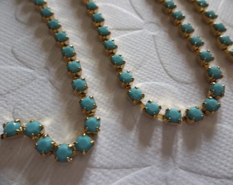 3mm Turquoise Rhinestone Cup Chain - Brass Setting - Turquoise Preciosa Maxima Czech Crystals - Choose Your Length