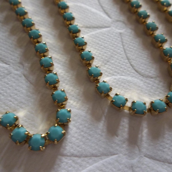 3mm Turquoise Rhinestone Cup Chain - Brass Setting - Turquoise Preciosa Maxima Czech Crystals - Choose Your Length