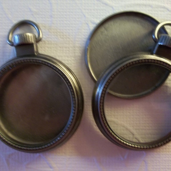 Mini médaillon en verre de 1 pouce - boîtier de montre de poche de style vintage - pendentif médaillon en argent et en verre remplissable - Qté 1