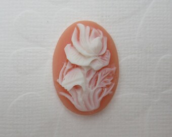 Ivory Rose Flower Cameos - 25X18mm Oval Cabochons - Cream on Angelskin Floral - Resin - Retro Vintage Style - Qty 12