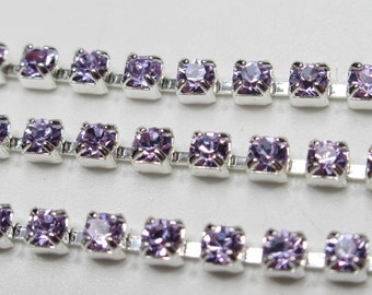 2mm Violet Purple Rhinestone Chain - Silver Setting - Violet Preciosa Czech Crystals - Choose Your Length