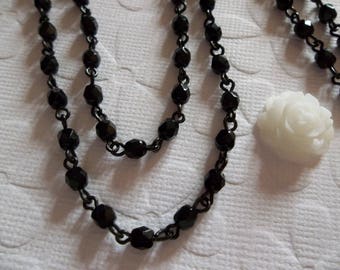 Beaded Chain - Bead Chain - Rosary Chain - 3mm Black Beaded Chain - Black Bead Chain - Jewelry Supplies - Glass Fire Polished Bead Chain