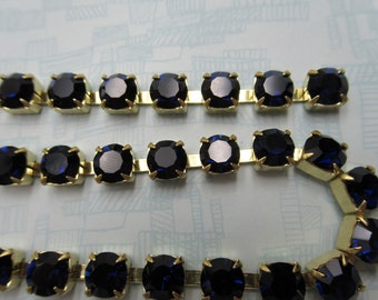 6mm Dark Navy Blue Rhinestone Cup Chain - Brass Setting - Indigo Blue Preciosa Maxima Czech Crystal - Large Crystal Size 29SS