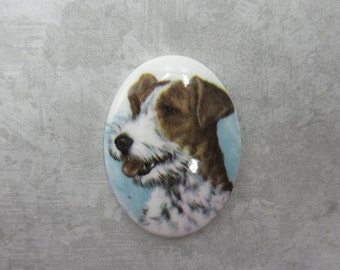 Dog Cameos -  Jack Russell - 40X30mm Oval Cabochons - Decal Picture Stones - Made in Germany - Qty 1