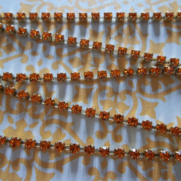 2mm Orange Rhinestone Cup Chain - Brass Setting - 14PP Sun Orange Preciosa Maxima Czech Crystals - Choose Your Length