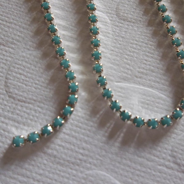 2mm Turquoise Rhinestone Cup Chain - Silver Plated Brass Setting - Blue Preciosa Maxima Czech Crystals - Choose Your Length