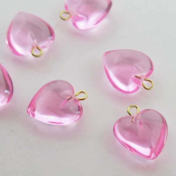 Light Pink Heart Charms Pendants or Earring Findings - 9mm with Brass Loop - Made in Germany - Qty 6 *NEW*