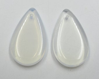 Glass Flat Teardrop Beads - White Opal Pear Beads - 30X18mm - Czech Glass Large Chunky Bohemian - Pendant or Earring Beads - Qty 4